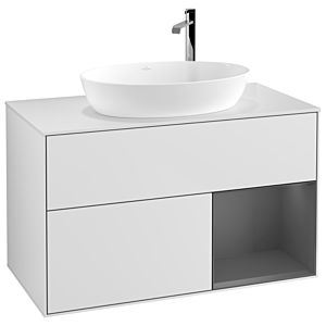 Villeroy et Boch Finion Villeroy et Boch F901GKMT 100cm, plaque de recouvrement blanc mat, étagères laqué anthracite mat, laqué blanc mat