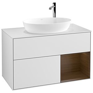 Villeroy et Boch Finion Villeroy et Boch F901GNMT 100cm, plaque de recouvrement blanc mat, étagères Walnut Veneer , laqué blanc mat
