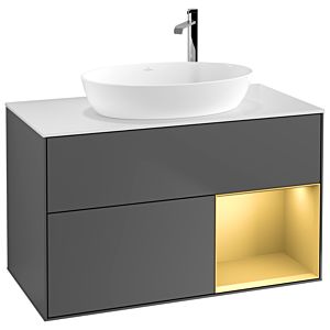 Villeroy and Boch Finion Villeroy and Boch Finion F901HFGK 100cm, cover plate white matt, shelves gold matt lacquer, anthracite matt