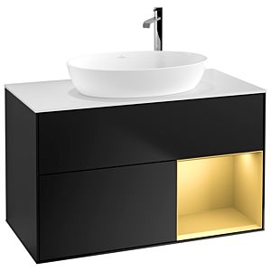 Villeroy and Boch Finion Villeroy and Boch Finion F901HFPD 100cm, cover plate white matt, shelves gold matt lacquer, black matt lacquer