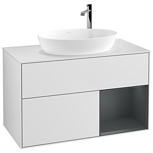 Villeroy und Boch Finion Waschtischunterschrank F901HGMT 100cm, Abdeckplatte white matt, Regale Midnight matt lacquer, White matt lacquer