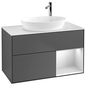 Villeroy and Boch Finion Villeroy and Boch Finion F901MTGK 100cm, cover plate white matt, shelves white matt lacquer, anthracite matt