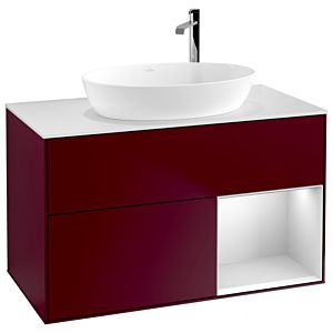 Villeroy und Boch Finion Waschtischunterschrank F901MTHB 100cm, Abdeckplatte white matt, Regale White matt lacquer, Peony Matt