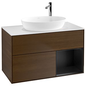 Villeroy and Boch Finion Villeroy and Boch Finion F901PDGN 100cm, cover plate white matt, shelves black matt lacquer, walnut veneer