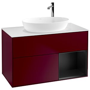 Villeroy und Boch Finion Waschtischunterschrank F901PDHB 100cm, Abdeckplatte white matt, Regale Black matt lacquer, Peony Matt