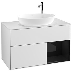 Villeroy und Boch Finion Waschtischunterschrank F901PHMT 100cm, Abdeckplatte white matt, Regale Glossy black lacquer, White matt lacquer