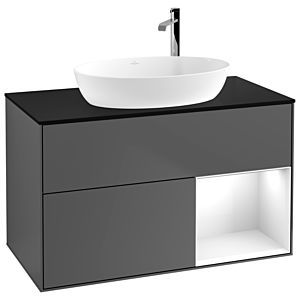Villeroy et Boch Finion Villeroy et Boch F902GFGK 100cm, plaque de recouvrement noir mat, étagères Laque blanc brillant, anthracite mat