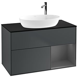 Villeroy und Boch Finion Waschtischunterschrank F902GKHG 100cm, Abdeckplatte black matt, Regale Anthracite matt lacquer, Midnight Blue Matt Lacquer