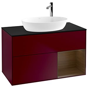Villeroy und Boch Finion Waschtischunterschrank F902GNHB 100cm, Abdeckplatte black matt, Regale Walnut Veneer, Peony Matt