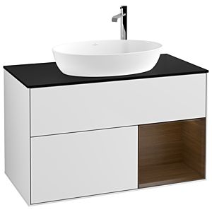 Villeroy et Boch Finion Villeroy et Boch F902GNMT 100cm, plaque de recouvrement noir mat, étagères Walnut Veneer , laqué blanc mat