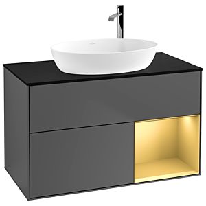 Villeroy and Boch Finion Villeroy and Boch Finion F902HFGK 100cm, cover plate black matt, shelves gold matt lacquer, anthracite matt