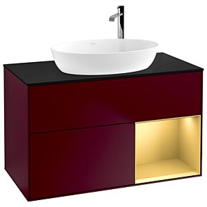 Villeroy und Boch Finion Waschtischunterschrank F902HFHB 100cm, Abdeckplatte black matt, Regale Gold matt lacquer, Peony Matt