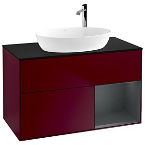 Villeroy und Boch Finion Waschtischunterschrank F902HGHB 100cm, Abdeckplatte black matt, Regale Midnight matt lacquer, Peony Matt