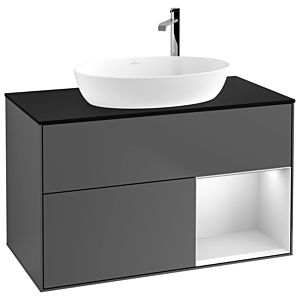 Villeroy and Boch Finion Villeroy and Boch Finion F902MTGK 100cm, cover plate black matt, shelves white matt lacquer, anthracite matt