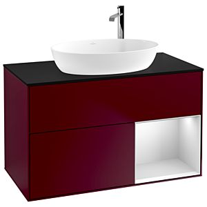 Villeroy und Boch Finion Waschtischunterschrank F902MTHB 100cm, Abdeckplatte black matt, Regale White matt lacquer, Peony Matt