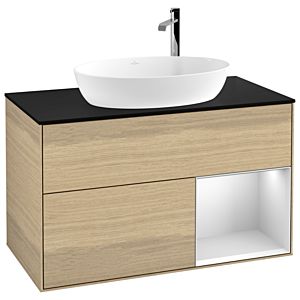 Villeroy and Boch Finion Villeroy and Boch Finion F902MTPC 100cm, cover plate black matt, shelves white matt lacquer, Oak Veneer