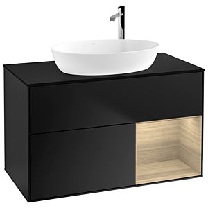 Villeroy et Boch Finion Villeroy et Boch F902PCPD 100cm, plaque de recouvrement noir mat, étagères Oak Veneer , laqué noir mat