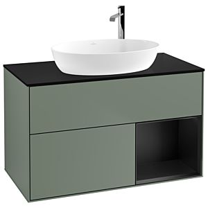 Villeroy and Boch Finion Villeroy and Boch Finion F902PDGM 100cm, cover plate black matt, shelves black matt lacquer, Olive Matt Lacquer