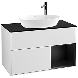 Villeroy und Boch Finion Waschtischunterschrank F902PDMT 100cm, Abdeckplatte black matt, Regale Black matt lacquer, White matt lacquer