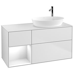 Villeroy und Boch Finion Waschtischunterschrank F921GFMT 120cm, Abdeckplatte white matt, Regale Glossy white lacquer, White matt lacquer