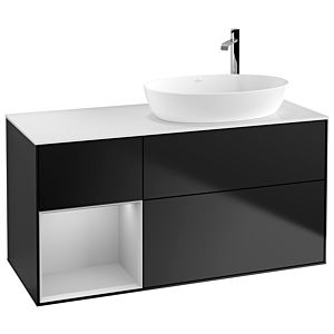 Villeroy und Boch Finion Waschtischunterschrank F921GJPD 120cm, Abdeckplatte white matt, Regale Light grey matt lacquer, Black matt lacquer