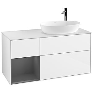 Villeroy et Boch Finion Villeroy et Boch F921GKGF 120cm, plaque de recouvrement blanc mat, étagères laqué anthracite mat, laqué blanc brillant
