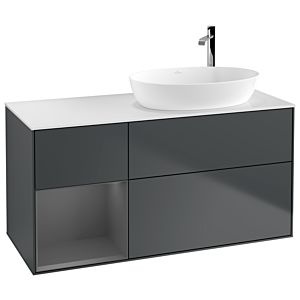 Villeroy et Boch Finion Villeroy et Boch F921GKHG 120cm, plaque de recouvrement blanc mat, étagères laqué mat anthracite, Midnight Blue Matt Lacquer
