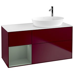 Villeroy et Boch Finion Villeroy et Boch F921GMHB 120cm, plaque de recouvrement blanc mat, étagères laqué olive mat, Peony Matt