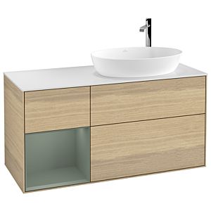 Villeroy et Boch Finion Villeroy et Boch F921GMPC 120cm, couvercle blanc mat, étagères olive laqué mat, Oak Veneer
