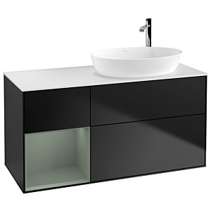 Villeroy et Boch Finion Villeroy et Boch F921GMPD 120cm, plaque de recouvrement blanc mat, étagères laqué olive mat, laqué noir mat