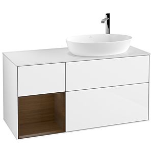 Villeroy et Boch Finion Villeroy et Boch F921GNGF 120cm, plaque de recouvrement blanc mat, étagères Walnut Veneer , laqué blanc brillant