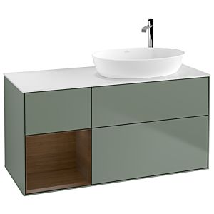 Villeroy et Boch Finion Villeroy et Boch F921GNGM 120cm, plaque de finition blanc mat, étagères Walnut Veneer , Olive Matt Lacquer