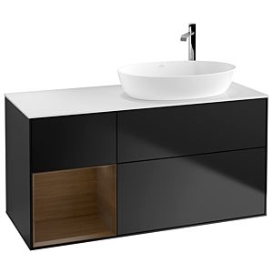 Villeroy und Boch Finion Waschtischunterschrank F921GNPD 120cm, Abdeckplatte white matt, Regale Walnut Veneer, Black matt lacquer