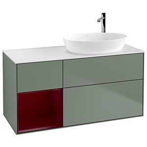 Villeroy und Boch Finion Waschtischunterschrank F921HBGM 120cm, Abdeckplatte white matt, Regale Peony matt lacquer, Olive Matt Lacquer
