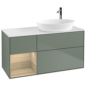 Villeroy et Boch Finion Villeroy et Boch F921PCGM 120cm, plaque de finition blanc mat, étagères Oak Veneer , Olive Matt Lacquer