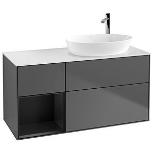 Villeroy et Boch Finion Villeroy et Boch F921PDGK 120cm, plaque de finition blanc mat, étagères laqué noir mat, anthracite mat