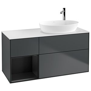 Villeroy et Boch Finion Villeroy et Boch F921PDHG 120cm, plaque de recouvrement blanc mat, étagères laqué noir mat, Midnight Blue Matt Lacquer