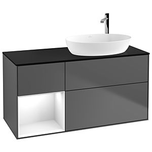 Villeroy und Boch Finion Waschtischunterschrank F922GFGK 120cm, Abdeckplatte black matt, Regale Glossy white lacquer, Anthracite matt