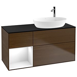 Villeroy and Boch Finion Villeroy and Boch Finion F922GFGN 120cm, cover plate black matt, shelves Glossy white lacquer, walnut veneer