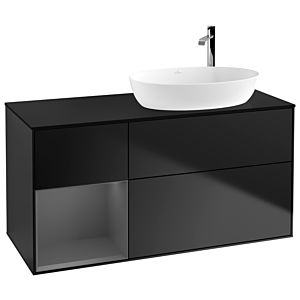 Villeroy und Boch Finion Waschtischunterschrank F922GKPD 120cm, Abdeckplatte black matt, Regale Anthracite matt lacquer, Black matt lacquer