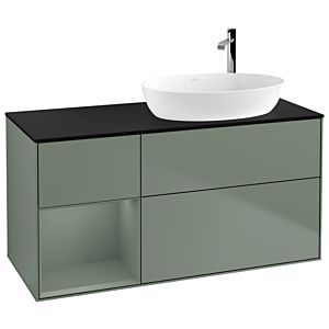 Villeroy und Boch Finion Waschtischunterschrank F922GMGM 120cm, Abdeckplatte black matt, Regale Olive matt lacquer, Olive Matt Lacquer
