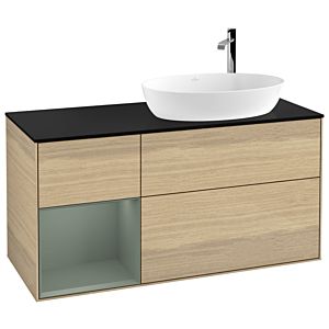 Villeroy und Boch Finion Waschtischunterschrank F922GMPC 120cm, Abdeckplatte black matt, Regale Olive matt lacquer, Oak Veneer