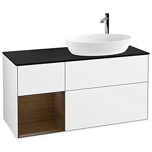 Villeroy et Boch Finion F922GNGF 120cm, plaque de recouvrement noire mate, étagères Walnut Veneer , laqué blanc brillant
