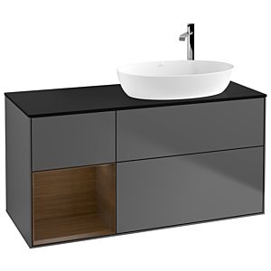 Villeroy und Boch Finion Waschtischunterschrank F922GNGK 120cm, Abdeckplatte black matt, Regale Walnut Veneer, Anthracite matt