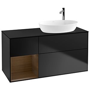 Villeroy und Boch Finion Waschtischunterschrank F922GNPD 120cm, Abdeckplatte black matt, Regale Walnut Veneer, Black matt lacquer