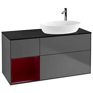 Villeroy et Boch Finion Villeroy et Boch F922HBGK 120cm, plaque de finition noir mat, étagères Peony laqué mat, anthracite mat