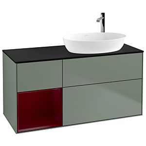 Villeroy und Boch Finion Waschtischunterschrank F922HBGM 120cm, Abdeckplatte black matt, Regale Peony matt lacquer, Olive Matt Lacquer