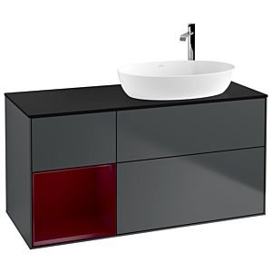 Villeroy und Boch Finion Waschtischunterschrank F922HBHG 120cm, Abdeckplatte black matt, Regale Peony matt lacquer, Midnight Blue Matt Lacquer