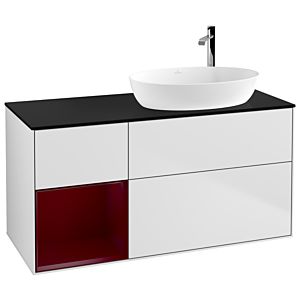 Villeroy und Boch Finion Waschtischunterschrank F922HBMT 120cm, Abdeckplatte black matt, Regale Peony matt lacquer, White matt lacquer