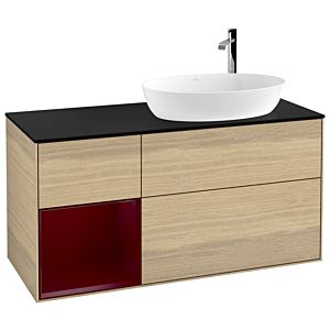 Villeroy et Boch Finion Villeroy et Boch F922HBPC 120cm, plaque de recouvrement noir mat, étagères Peony laqué mat, Oak Veneer